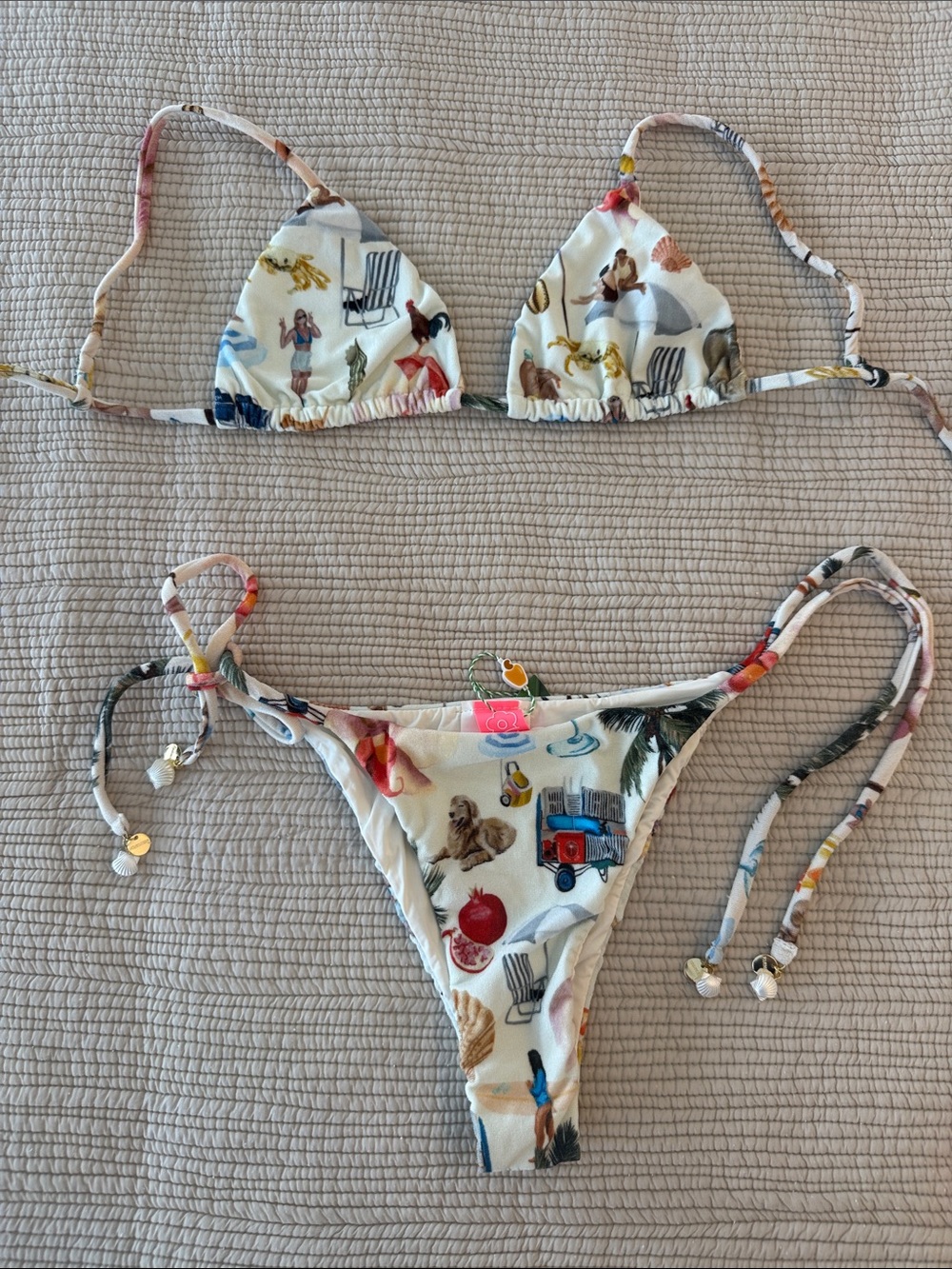 So Brazilian 🔥 White Printed Triangle String Bikini Set